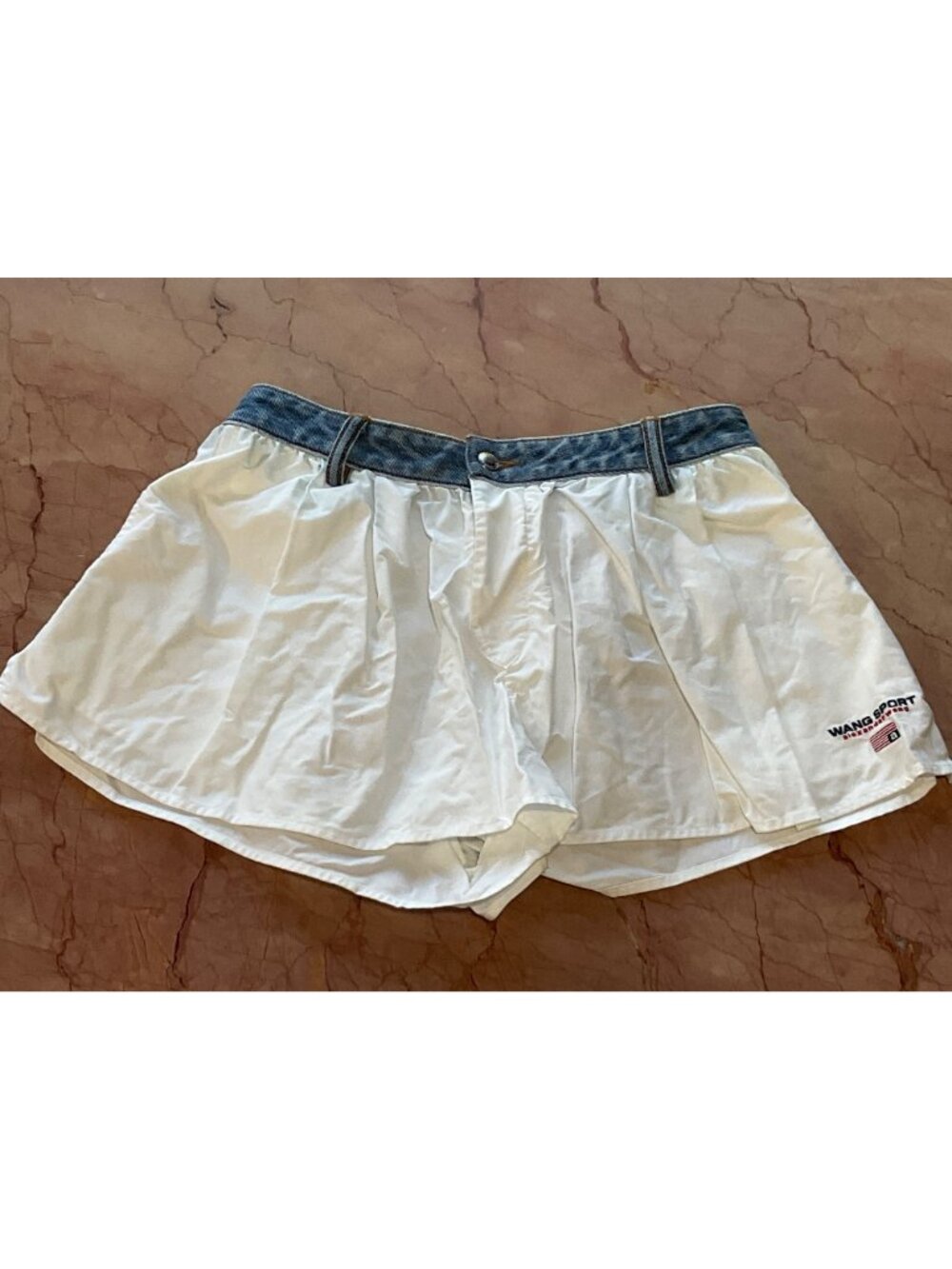 Alexander Wang Denim Waistband Shorts in Oxford Blue White 2 Womens - Picture 6 of 11